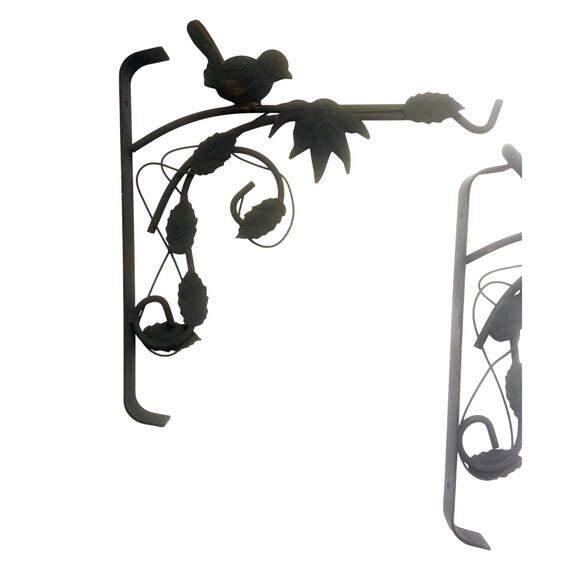 Pair of Bird Leaf Vine Black Metal Rod Iron Planter Hooks - Picture 3 of 8